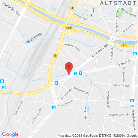 Position der Autogas-Tankstelle: Total Freiburg in 79100, Freiburg