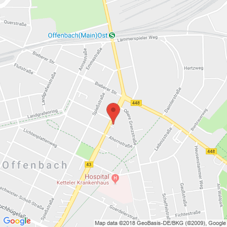 Position der Autogas-Tankstelle: Aral Tankstelle in 63071, Offenbach