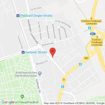Position der Autogas-Tankstelle: Aral Tankstelle in 60435, Frankfurt