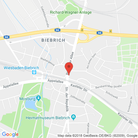 Position der Autogas-Tankstelle: Aral Tankstelle in 65203, Wiesbaden
