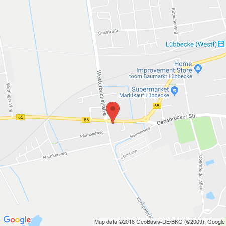 Position der Autogas-Tankstelle: Aral Tankstelle in 32312, Lübbecke