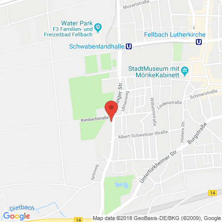 Position der Autogas-Tankstelle: OMV Tankstelle in 70734, Fellbach