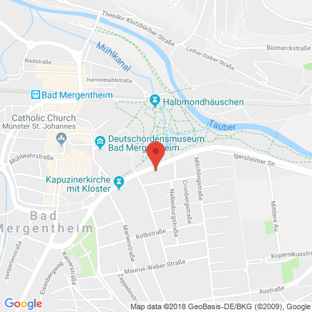 Position der Autogas-Tankstelle: OMV Tankstelle in 97980, Bad Mergentheim