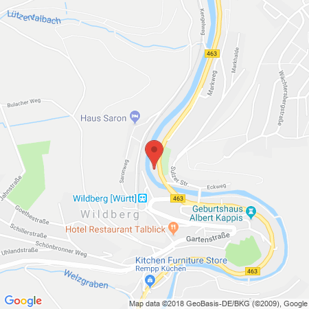 Position der Autogas-Tankstelle: Esso Tankstelle in 72218, Wildberg