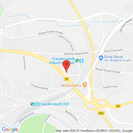 Position der Autogas-Tankstelle: Supermarkt-tankstelle Freudenstadt Max-eyth-str. in 72250, Freudenstadt
