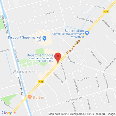 Standort der Autogas Tankstelle: Behrens OHG in 26639, Wiesmoor
