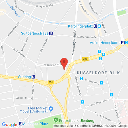 Position der Autogas-Tankstelle: Shell Tankstelle in 40223, Duesseldorf
