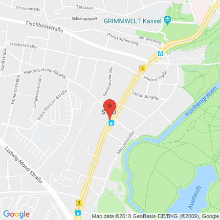 Position der Autogas-Tankstelle: Aral Tankstelle in 34121, Kassel