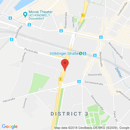 Position der Autogas-Tankstelle: Düsseldorf Völklinger Straße in 40221, Düsseldorf