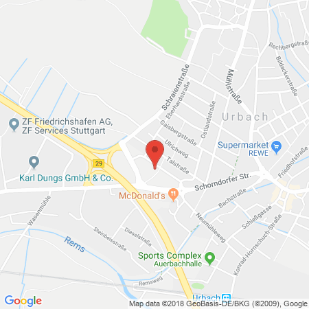Position der Autogas-Tankstelle: JET Tankstelle in 73660, Urbach