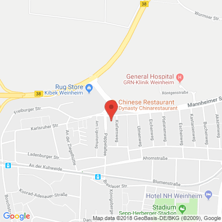 Position der Autogas-Tankstelle: JET Tankstelle in 69469, Weinheim