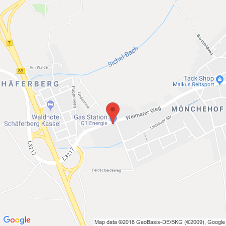 Position der Autogas-Tankstelle: Q1 Tankstelle in 34314, Espenau
