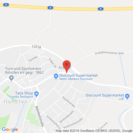 Position der Autogas-Tankstelle: Aral Tankstelle in 74532, Ilshofen