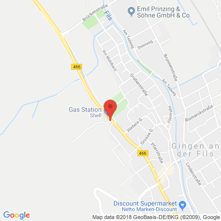 Position der Autogas-Tankstelle: Shell Tankstelle in 73333, Gingen