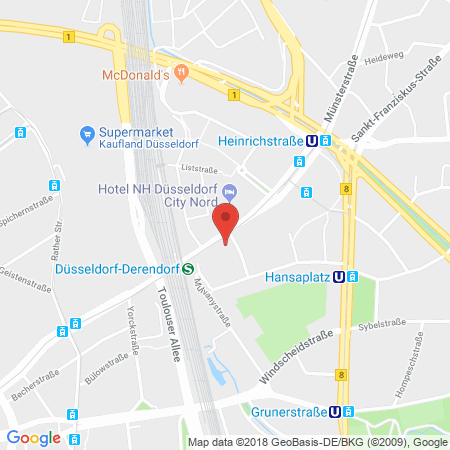 Position der Autogas-Tankstelle: Esso Tankstelle in 40470, Duesseldorf