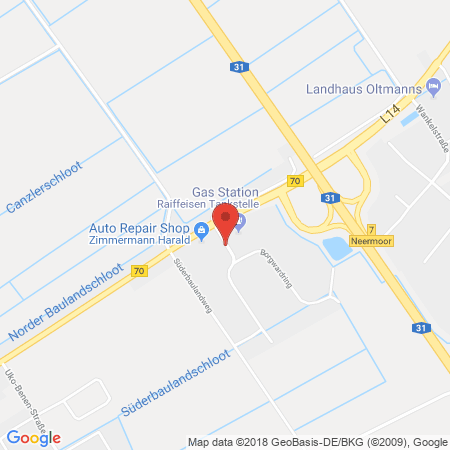 Position der Autogas-Tankstelle: Raiffeisen-Tankstelle in 26802, Moormerland, OT Neermoor