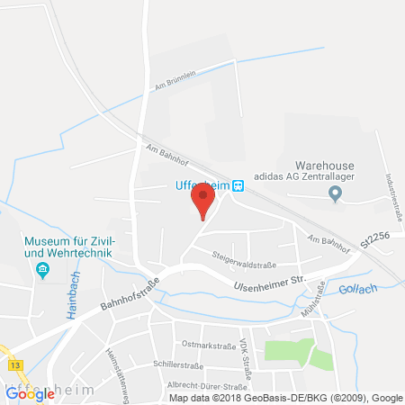 Position der Autogas-Tankstelle: Baywa Tankstelle Uffenheim  in 97215, Uffenheim