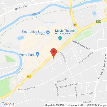 Position der Autogas-Tankstelle: Aral Tankstelle in 32547, Bad Oeynhausen