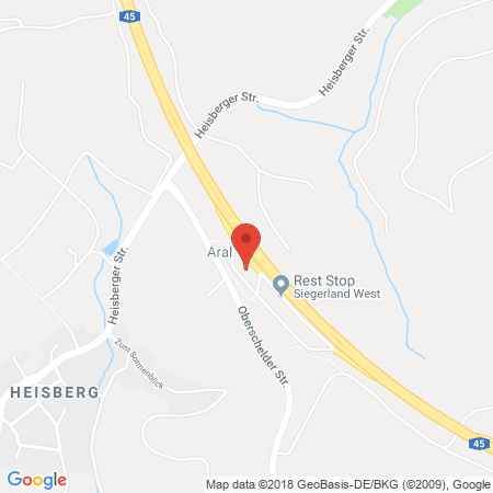 Position der Autogas-Tankstelle: Aral Tankstelle, Bat Siegerland West in 57258, Freudenberg