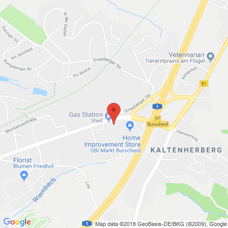 Position der Autogas-Tankstelle: Shell Tankstelle in 51399, Burscheid