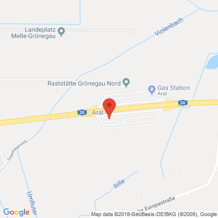 Position der Autogas-Tankstelle: Aral Tankstelle, Bat Grönegau Süd in 49328, Melle