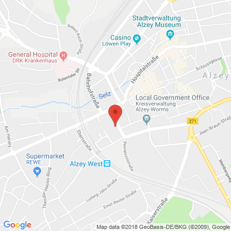 Position der Autogas-Tankstelle: Supermarkt-tankstelle Am Real,- Markt Alzey Friedrichstr. 15 in 55232, Alzey