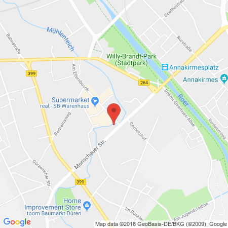 Position der Autogas-Tankstelle: Supermarkt-tankstelle Dueren Monschauerstr. 54 in 52355, Dueren