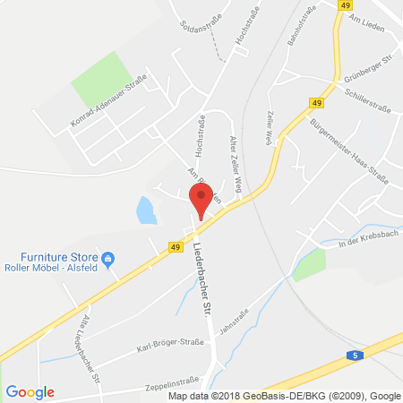 Position der Autogas-Tankstelle: Esso Tankstelle in 36304, Alsfeld