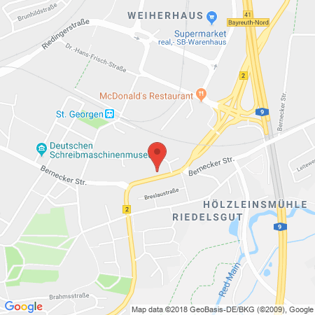 Position der Autogas-Tankstelle: Aral Tankstelle in 95448, Bayreuth