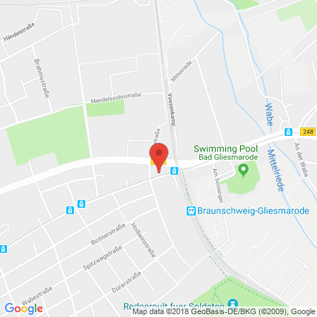Position der Autogas-Tankstelle: Shell Tankstelle in 38106, Braunschweig