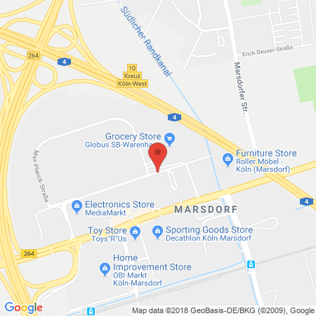 Position der Autogas-Tankstelle: Maxus / Globus Handelshof St. Wendel in 50858, Köln-Marsdorf
