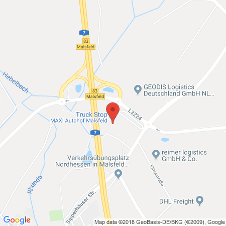 Position der Autogas-Tankstelle: Maxi-Autohof Malsfeld (ESSO) in 34323, Malsfeld