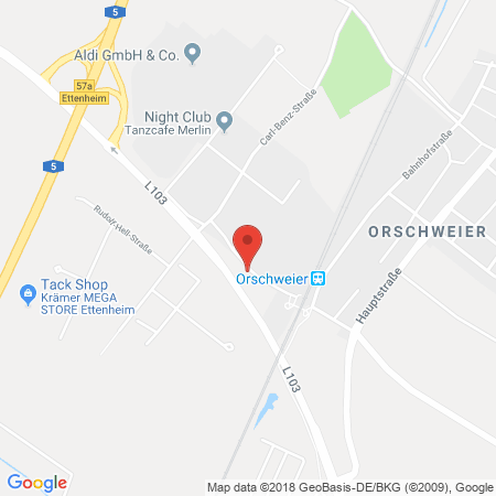 Position der Autogas-Tankstelle:  Autohof Hans Bauer e. K. (Esso) in 77972, Mahlberg-Orschweier