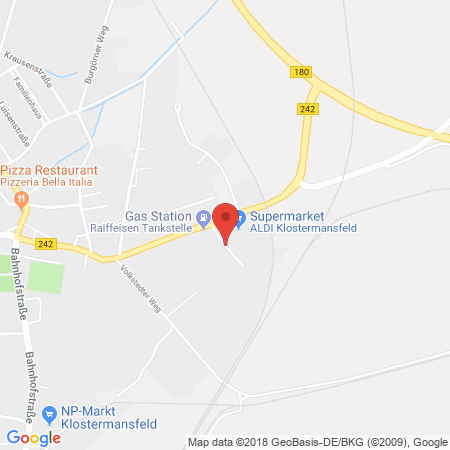 Position der Autogas-Tankstelle: Raiffeisen Tankstelle in 06308, Klostermansfeld