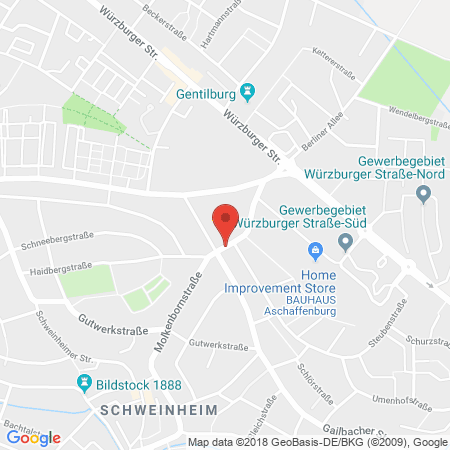 Position der Autogas-Tankstelle: Freie Tankstelle Schweinheim in 63743, Aschaffenburg-Schweinheim