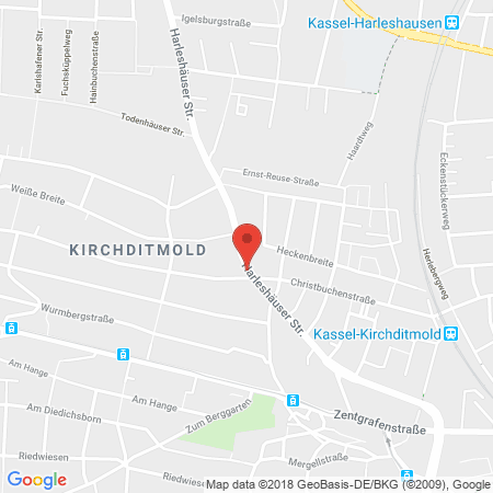 Position der Autogas-Tankstelle: Esso Station Bogon in 34130, Kassel-Harleshausen
