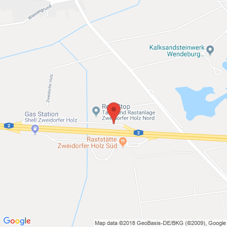 Position der Autogas-Tankstelle: BAB-Tankstelle Zweidorfer Holz Nord (Shell) in 38176, Wendeburg-Zweidorfer Holz