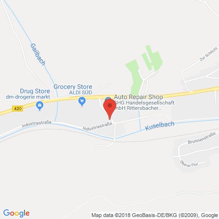 Position der Autogas-Tankstelle: Autohandel Rittersbacher in 66869, Kusel