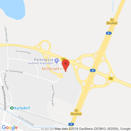 Position der Autogas-Tankstelle: Autohof Karlsdorf in 76689, Karlsdorf-Neuthard