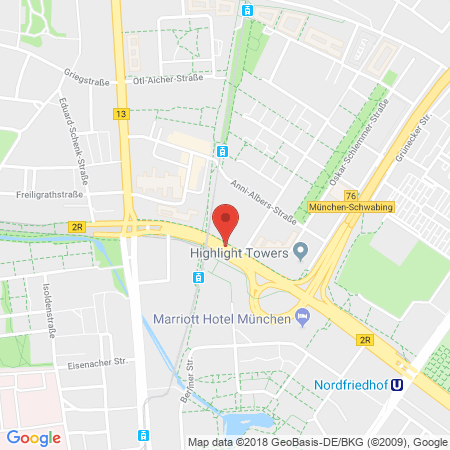 Position der Autogas-Tankstelle: Aral Center in 80807, München-Schwabing