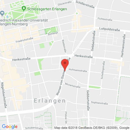 Position der Autogas-Tankstelle: OMV Tankstelle in 91052, Erlangen