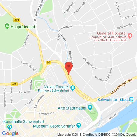 Position der Autogas-Tankstelle: Esso Station / Ring-Garagen in 97421, Schweinfurt