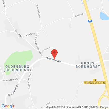 Position der Autogas-Tankstelle: Bornhorster Tankshop in 26125, Oldenburg