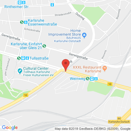 Position der Autogas-Tankstelle: ESSO Station Ralph Maier in 76137, Karlsruhe