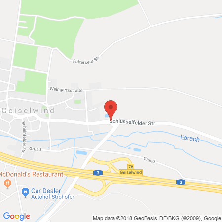 Position der Autogas-Tankstelle: Aral Tankstelle in 96160, Geiselwind