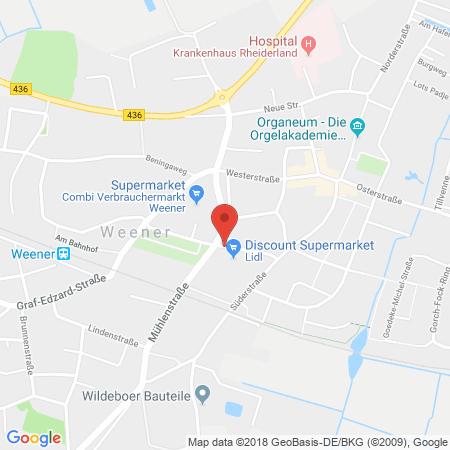Position der Autogas-Tankstelle: Reifendienst Freietankstelle in 26826, Weener