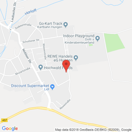 Position der Autogas-Tankstelle: Autohaus Höcher (Tankautomat) in 35410, Hungen
