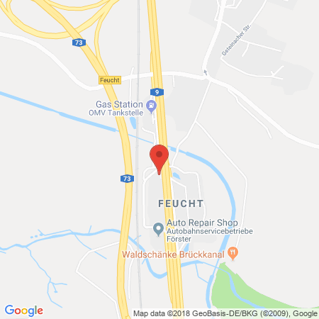 Position der Autogas-Tankstelle: BAB-Tankstelle Nürnberg-Feucht West (OMV) in 90537, Feucht