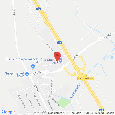 Position der Autogas-Tankstelle: Aral Tankstelle in 63546, Hammersbach