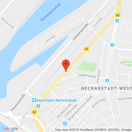 Position der Autogas-Tankstelle: ARAL-Tankstelle in 68169, Mannheim